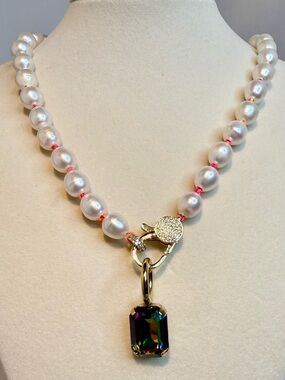 Freshwater Pearl Necklace with TOVA Multicolor Crystal Pendant